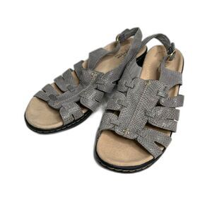 Clarks Collection Gray Slingback Cutout Faux Snakeskin Wedge Heel Size 9.5